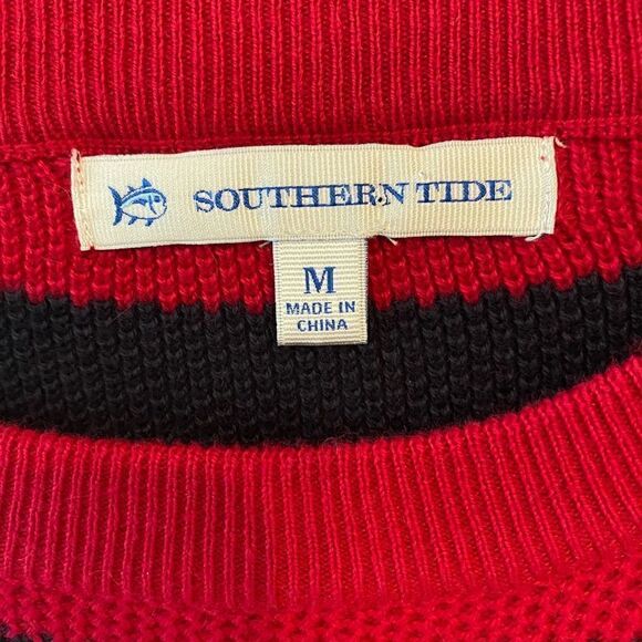 Southern Tide Sz M Raspberry Pink Blue Stripe Classic Cashmere Cotton Sweater - Picture 4 of 8